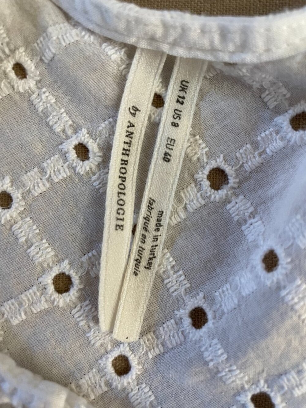 Anthropologie Dress Sz 8 White Eyelet BOHO Cottagecore Resortwear Beach Summer - Picture 9 of 12